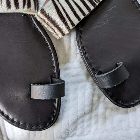 B&B Greek Sandals Black Leather Zebra Toe Loop Sandals 42 EU / 10.5 - 11 US - Picture 6 of 10